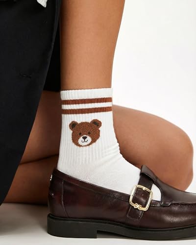 Women's Non-Slip Pilates Grip Socks - Yoga Barre Crew Socks - Bear1