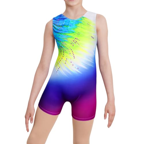 Girls Gymnastics Leotard with Sparkly Rhinestones - Ombrefeather, 7-8 Years