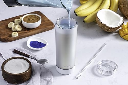 Ello Monterey 24oz Silver Double Walled Insulated Plastic Tumbler with Straw & Coaster