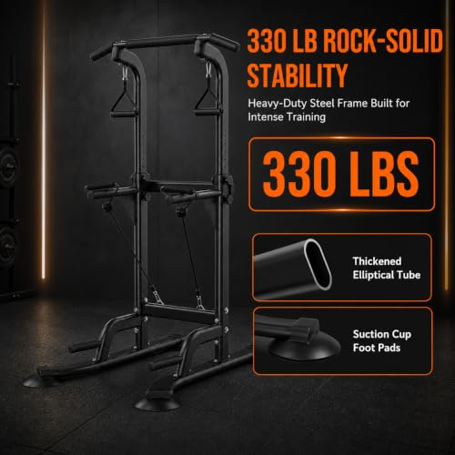 Adjustable Power Tower Pull Up & Dip Station - Black
