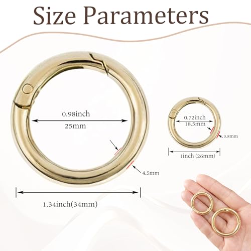 Metal Spring O Rings - 12Pcs Gold Carabiner Clips, 1 Inch & 0.75 Inch