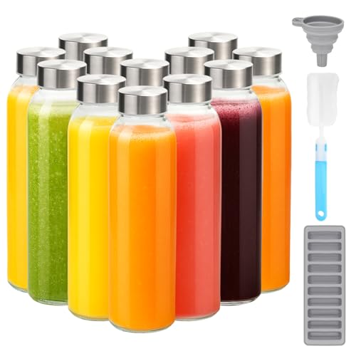 Zukro 18 oz Glass Water Bottles with Stainless Steel Leak-Proof Lids - 12 Pack