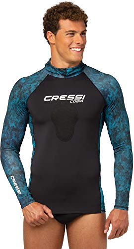Camo Blue Adult Hooded Rash Guard - Neoprene Padded Chest - Large