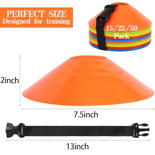 Soccer Cones Set - 15 Pack with Mesh Bag for Training Drills - Multicolor