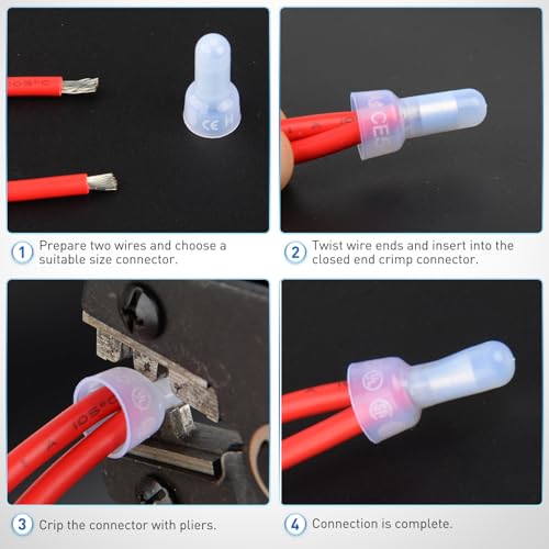 300PCS Closed End Crimp Terminals 22-16 Gauge Nylon Insulated