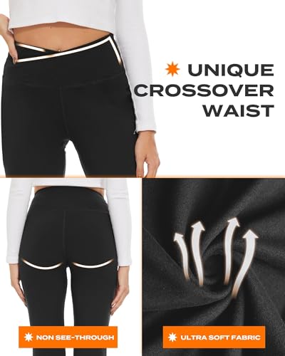 Crossover Yoga Pants with Pockets - Black Flare Leggings, V Rise Medium