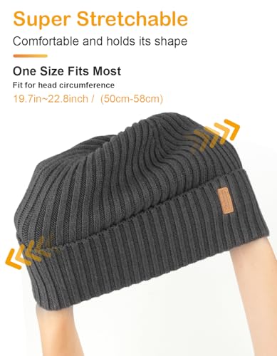 Warm Winter Beanie Cap - Soft Fleece Lined Knit Hat - Twilight Gray