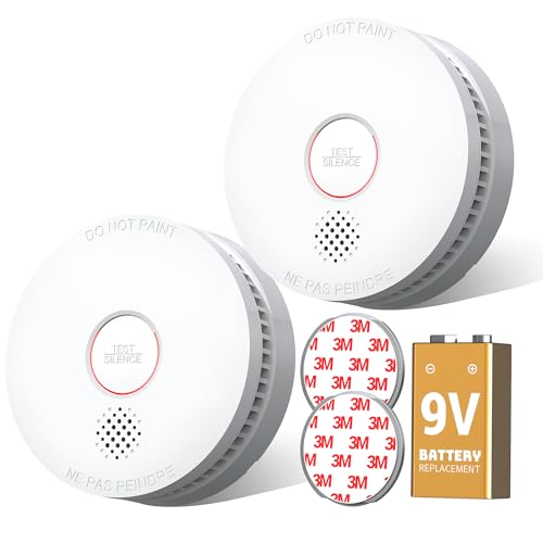 Smoke Detector Fire Alarms 9V Replaceable Battery, Smoke Alarm with Photoelectric Sensor, Easy to Install with Magnetic Mount, Fire Detectors for Home, UL217-10th Listed, 2 Pack