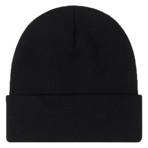 Unisex Cuffed Knit Beanie Hat - Winter Skull Cap - Black