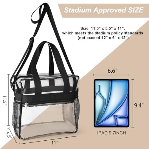 Clear Stadium Approved Tote Bag 12x6x12 - Black Crossbody