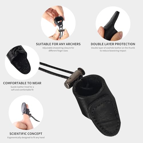 Leather Archery Thumb Ring - Double Layer Protector for Bow - Black
