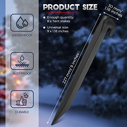 9 Inch Plastic Inflatable Tent Stakes - 8 Pack, Black
