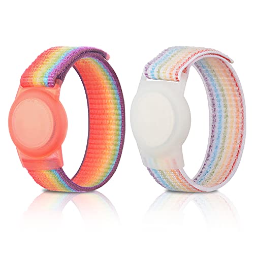 Kids Wristband for AirTag - 2 Pack Adjustable Anti-Lost Bracelet - RainbowA & RainbowB