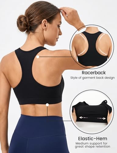 Medium Impact Support Sports Bra for Women - Black, Large