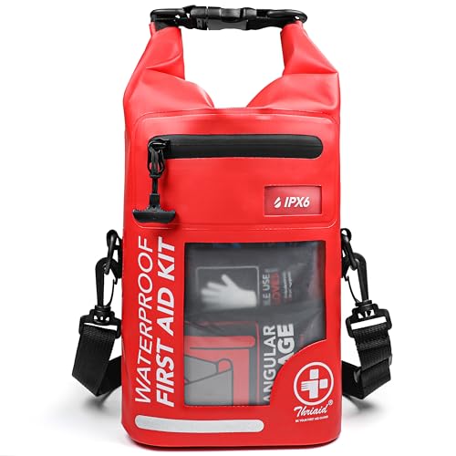 250 PCS Waterproof First Aid Kit - Red Roll Top Bag