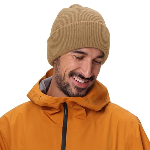 Thick Cuffed Knit Winter Beanie - Double Layer Warm Skull Cap - Khaki