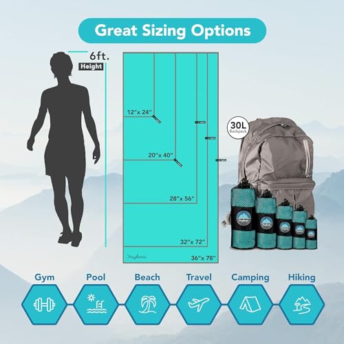 Microfiber Travel Towel - Fast Drying Lightweight - Mint/Gray 12" x 24"