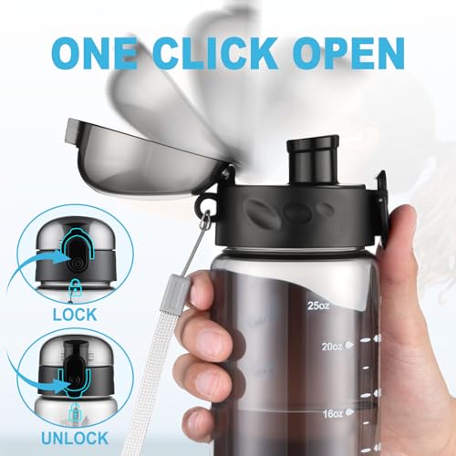 Clear Plastic Water Bottle with Wide Mouth - 26 oz - Black