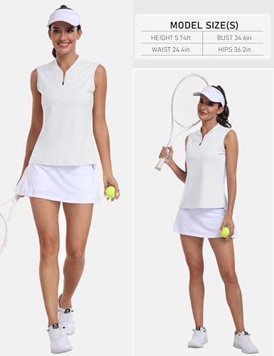 MoFiz Women's Sleeveless Golf Polo Shirt Medium White - 1/4 Zip Tennis Top