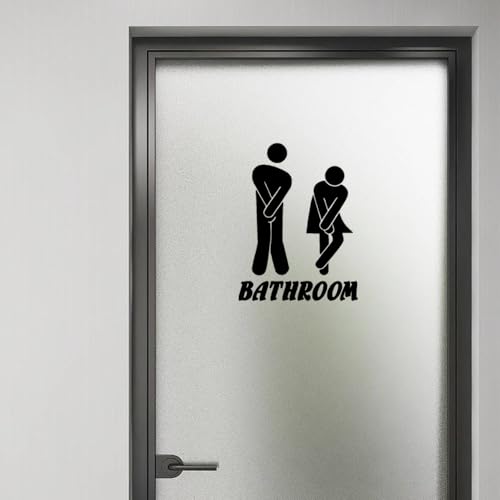 Bathroom Door Signs Wall stickers,Funny Restroom Sign Sticker, Cute Men and Women Bathroom Signs PVC Stickers, Small Bathroom Decorative Signage£¬Mens and Womens Bathroom Sign for Business (Black)