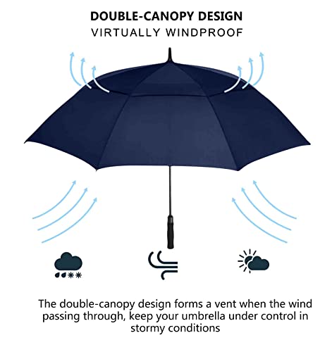 SIEPASA 72-Inch Large Windproof Waterproof Auto Open Golf Umbrella Navy Blue-Black Handle