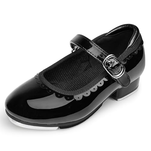 Stelle Toddler Girls Tap Shoes with Scallop Trim - Black, Size 10
