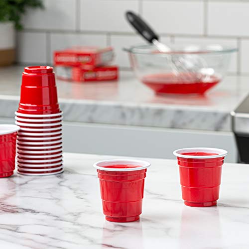 Red Mini Plastic Shot Glasses - 2 oz, 100 Count Disposable Cups