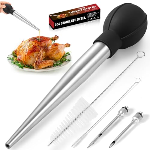 Stainless Steel Turkey Baster with Needles & Brushes for Cooking & Grilling