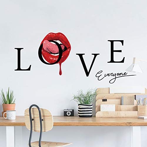 Sexy Red Lips Wall Decor, Love Everyone Quotes Wall Sticker Home Decals for Walls Home Decorations Wall Decals for Living Room Bedroom Removable Mural