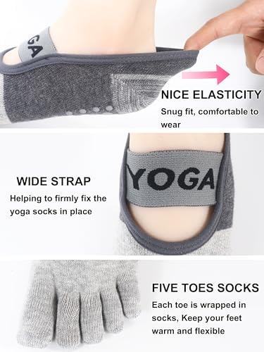 Non-Slip Yoga Socks with Grips for Pilates - Light Gray