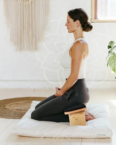 Folding Bamboo Meditation Bench with Cushion & Carry Bag - Black