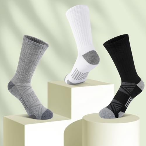 Comfoex Kids' Athletic Crew Socks 10 Pairs for Boys 4-10 Years, Black, Cushioned Sole