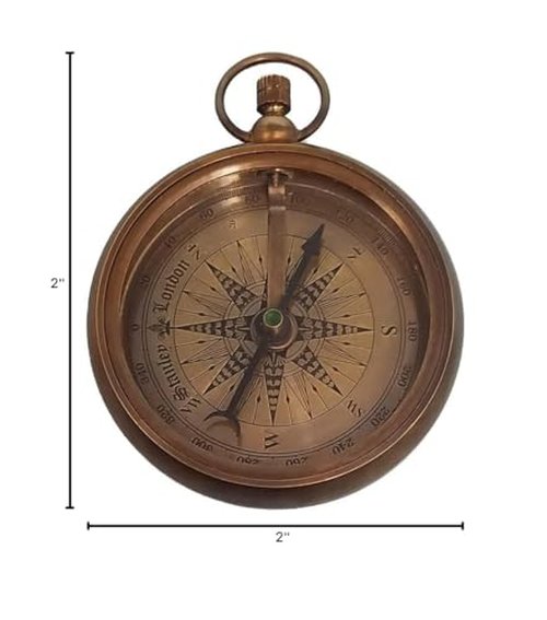 Engravable Antique Brass Pocket Compass with Gift Box | Solid Brass Compass with Optional Hardwood Storage Box and Custom Engraved Plaque for Keepsake or Gift (Graduation - Behind You)