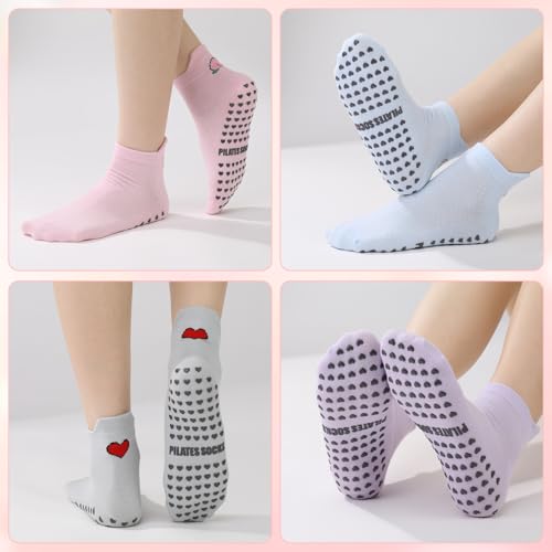 Women's Non-Slip Pilates Socks with Grips - 6/8 Pairs, Multiple Colors