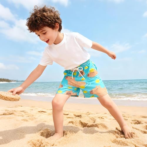 CUPADA Boys Swim Trunks 6-16 Years Capybara Print, Small (Capybara Swimming) – Quick-Dry Board Shorts