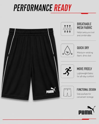 PUMA Boys 2 Pack Basketball Shorts - Active Performance, Navy/Grey, Sizes 4-20