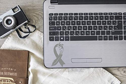 Bird Feather Brain Cancer Ribbon Vinyl Decal - Gray | 2.7 x 4.5 in