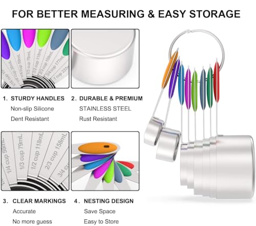 Wildone Multicolor Stainless Steel Measuring Cups & Spoons Set of 16