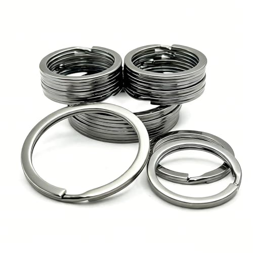 15-Piece Flat Split Key Ring Set - Heavy Duty Metal Keychain Rings (Black)