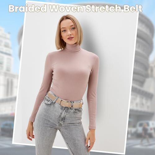Casual Braided Woven Stretch Belt - A-Beige, Fit Waist 33-36 Inches