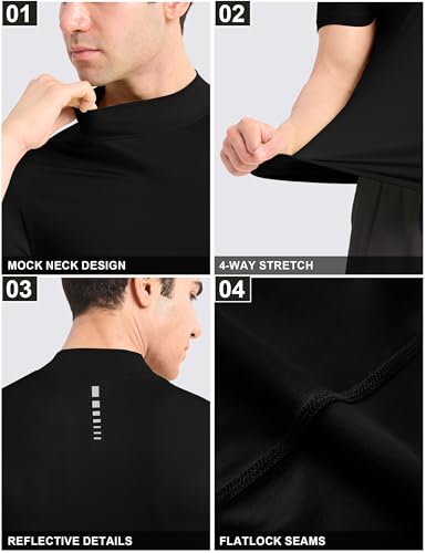 Roadbox Men's Black Medium Short Sleeve Quick Dry Compression Turtleneck Shirt