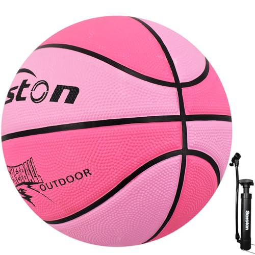 Senston Pink Size 5 Outdoor Basketball 27.5'' Premium Grip with Pump