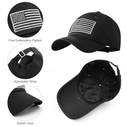 Adjustable American Flag Baseball Cap - Black Patriotic Hat