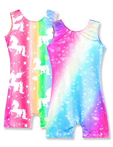 Gymnastics Leotards for Girls - 2 Pack Sparkly Sleeveless Biketards