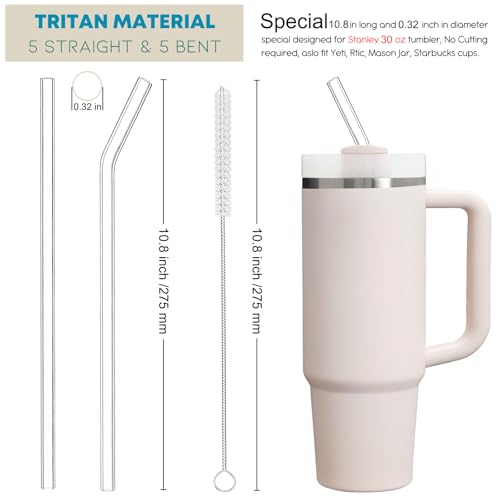 10 Pack Reusable Clear Straws - 10.8" Long for Stanley 30 oz Tumbler & More - Clear-30 oz