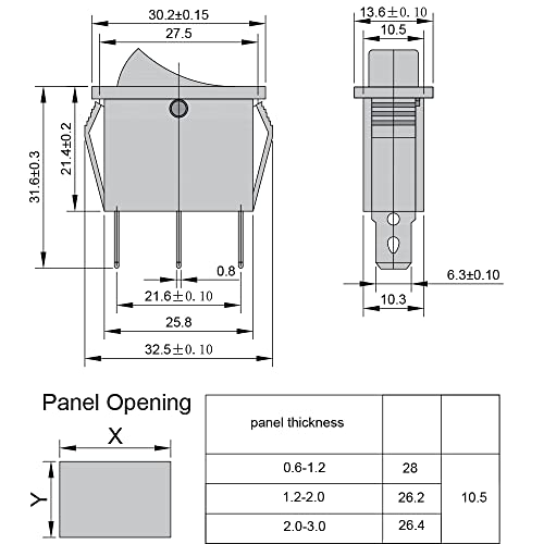 2-Pin SPST Rocker Switch - 15A 250V On/Off Boat Toggle Switch
