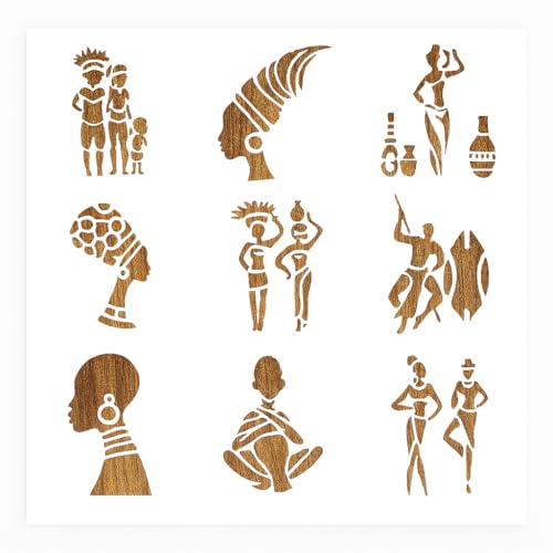 African Tribal Stencils for Painting on Wood, 9 Pieces 6 x 6 inch, Canvas, Paper, Fabric, Walls and Furniture, African Stencil, Home D?cor, Reusable DIY Art and Craft STENCILAIR