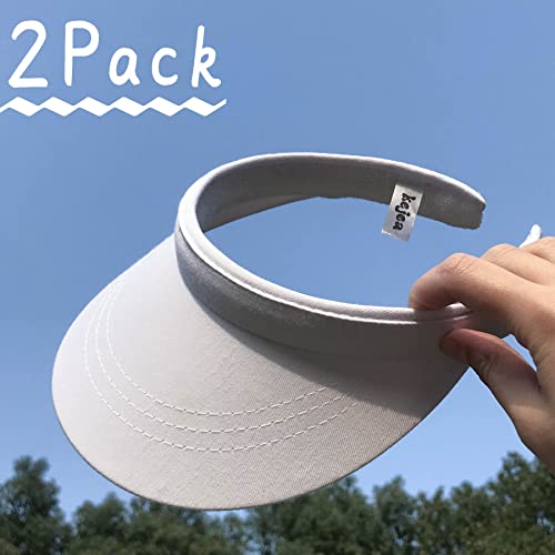 Kejea 2 Pack Adjustable Sun Visors for Women Men Wide Brim Sport Hats - White, Size 6 3/4-7 1/4
