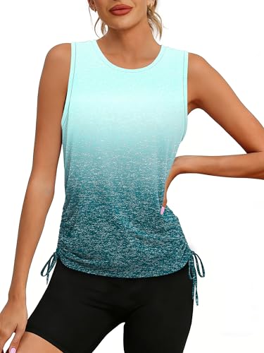 Women's Workout Tank Top - Pilates Gym Summer Outfit - Medium H-Gradient Blue Green