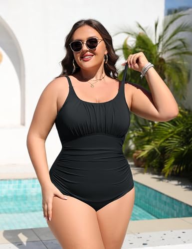 Plus Size tummy control one-piece swimsuit for women